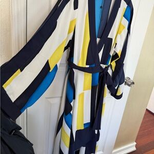 BCBGMaxAzria Navy, Bright Blue & White Striped Wrap Top